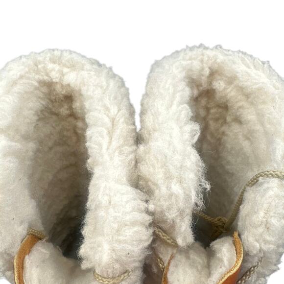 VTG Cabelas Boots 8 Leather Shearling Lace-Up Chunky 70s Distressed Boho Hippy - Picture 8 of 16